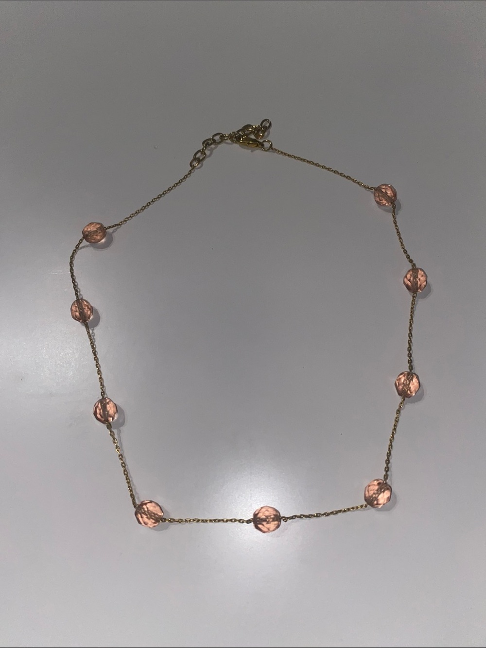 Gold Chain Necklace with Pink Faceted Beads
